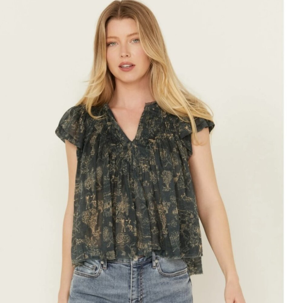 Free people women's printed padma evergreen top